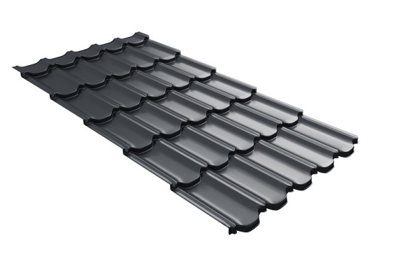 Металлочерепица квинта плюс с 3D резом 0,5 Quarzit lite RAL 7024 мокрый асфальт купить в Абинске